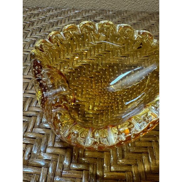 Vintage Amber Murano Bullicant Glass Heart-Shaped Ashtray Controlled Bubble - Picture 8 of 10
